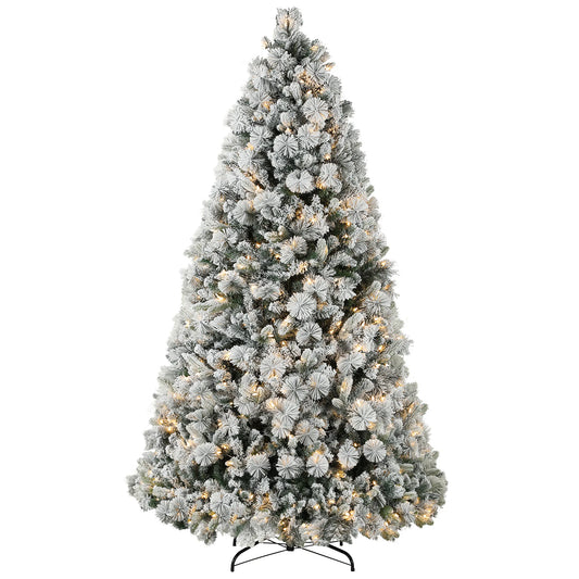7.5 ft Artificial Prelit Christmas Tree, Realistic Fraser Fir with 500 UL Listed Clear Lights and 1530 Tips, Full Snow Flocked Christmas Tree, Hinged Xmas Tree for Home Office Holiday